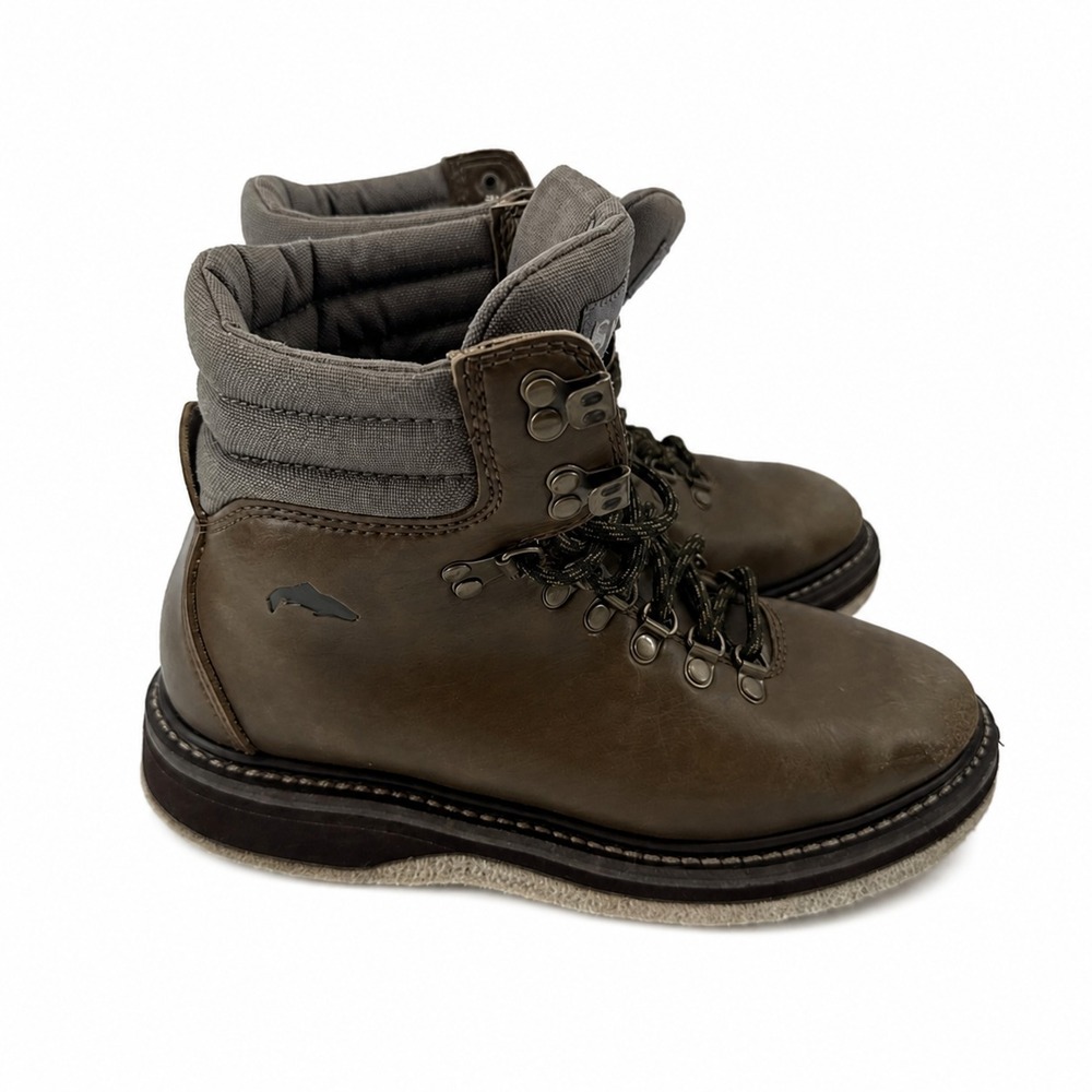 Simms  Guide Fly Fishing Wading Boots Men 7 Brown Leather Felt Sole Lace Up - Picture 2 of 10